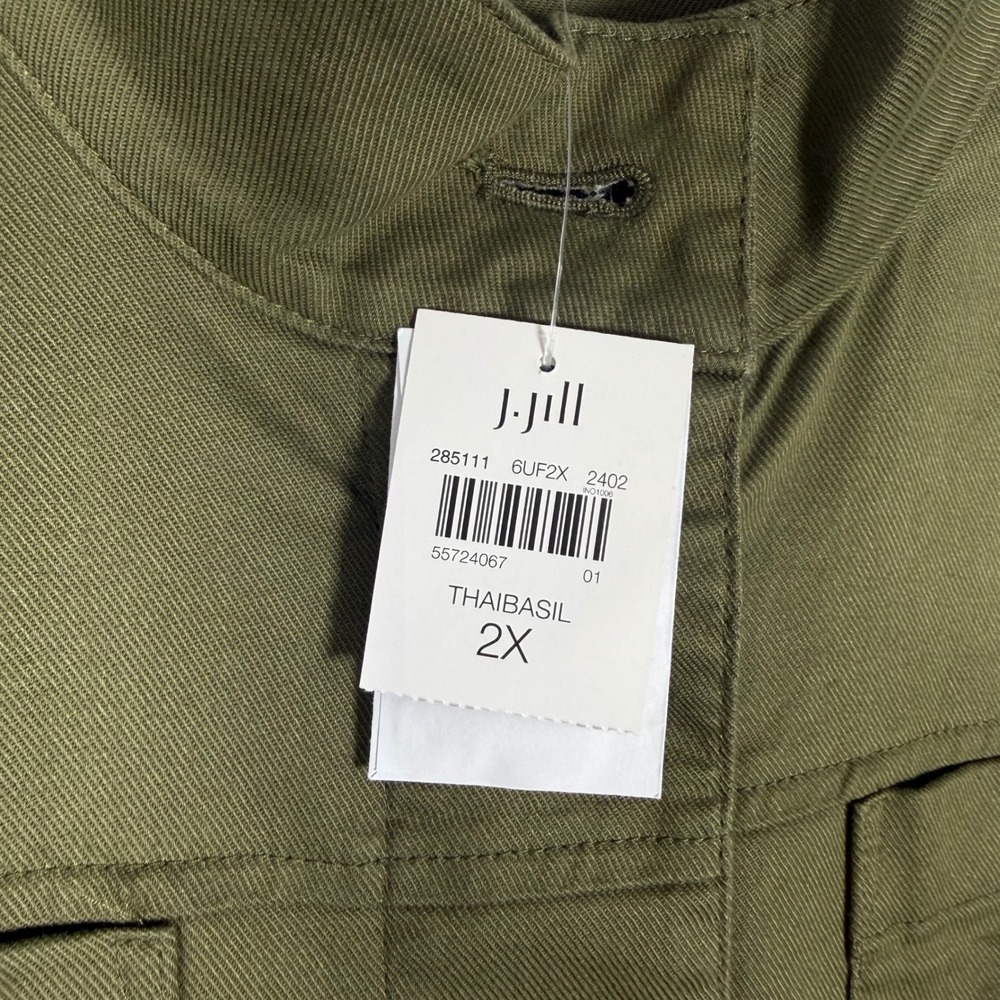 J. Jill Size-2X Women Utility Jacket Olive Green Ruffle Cotton Tencel - Picture 9 of 9